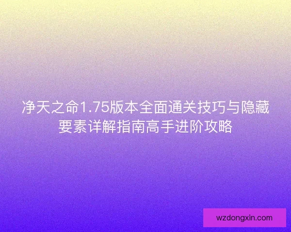 净天之命1.75版本全面通关技巧与隐藏要素详解指南高手进阶攻略