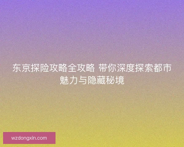 东京探险攻略全攻略 带你深度探索都市魅力与隐藏秘境